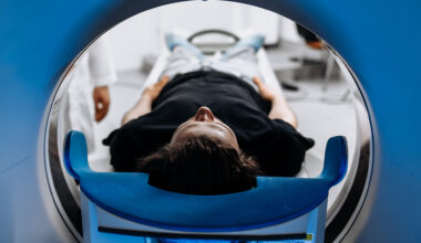 Patient inside MRI machine.