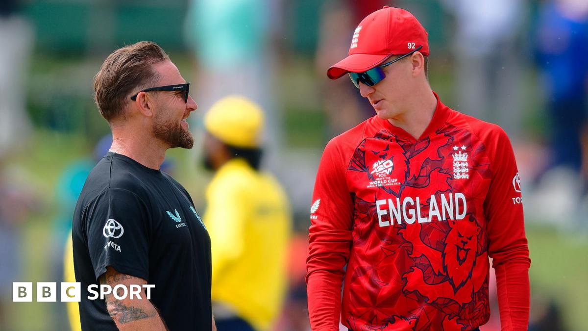 England white-ball captain Harry Brook and coach Brendon McCullum in conversation at the T20 World Cup