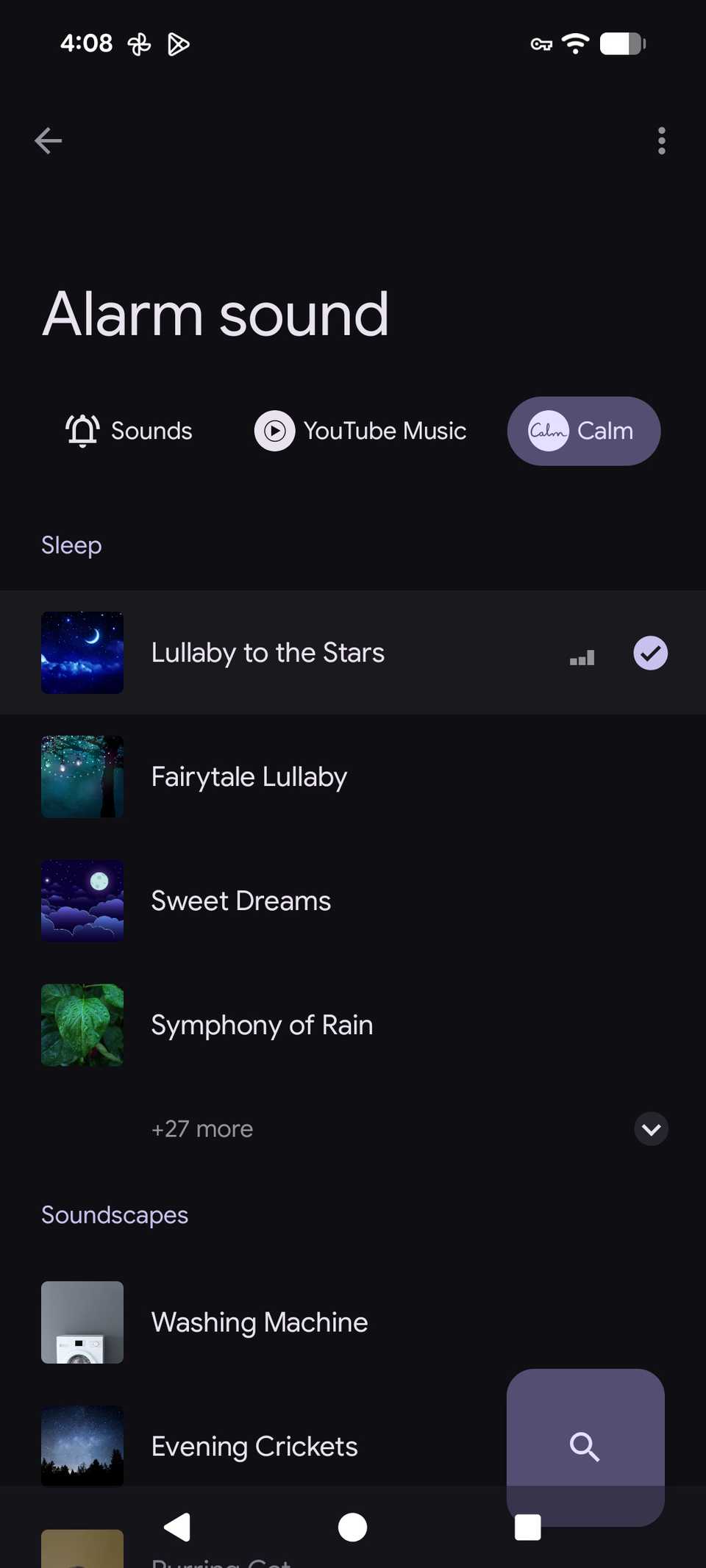 Selecting a calming sound for the sunrise alarm in Clock app using Calm