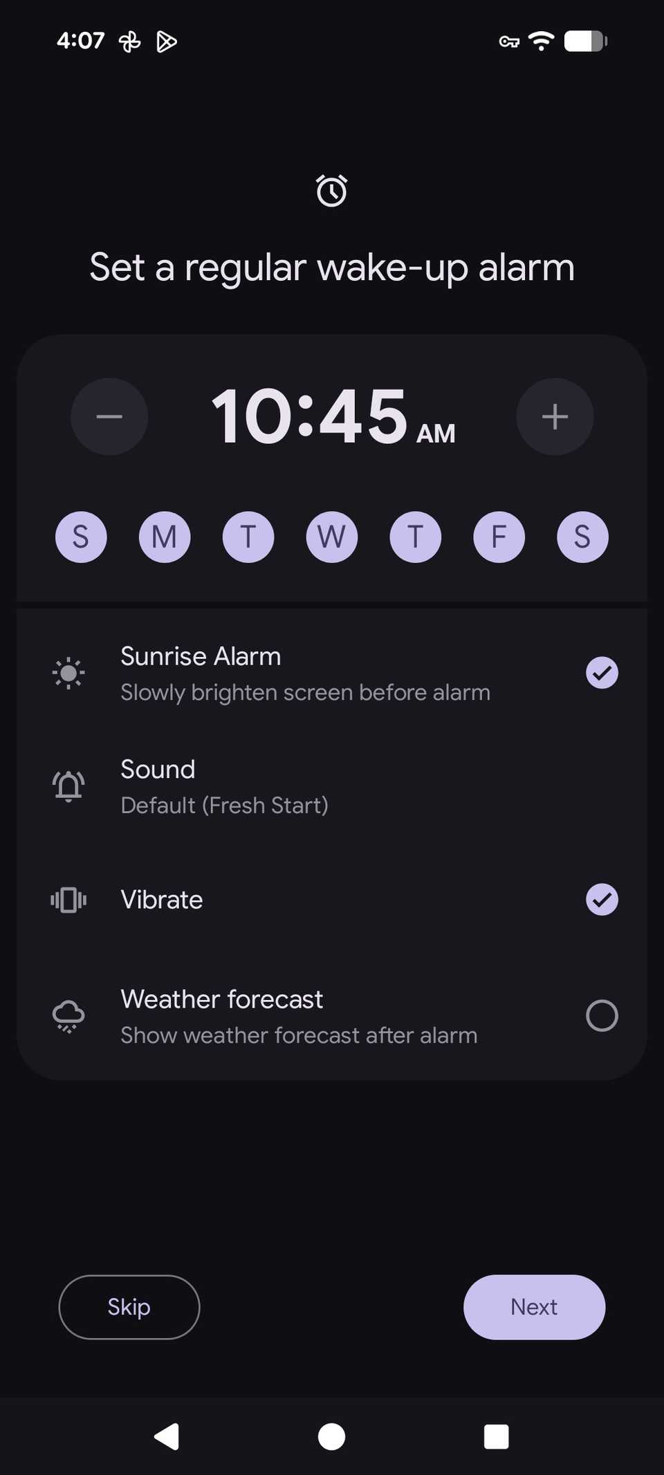 Adding Sunrise alarm using the Clock app on a google pixel