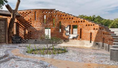 curved brick patterned walls frame farmhouse by manoj patel in india