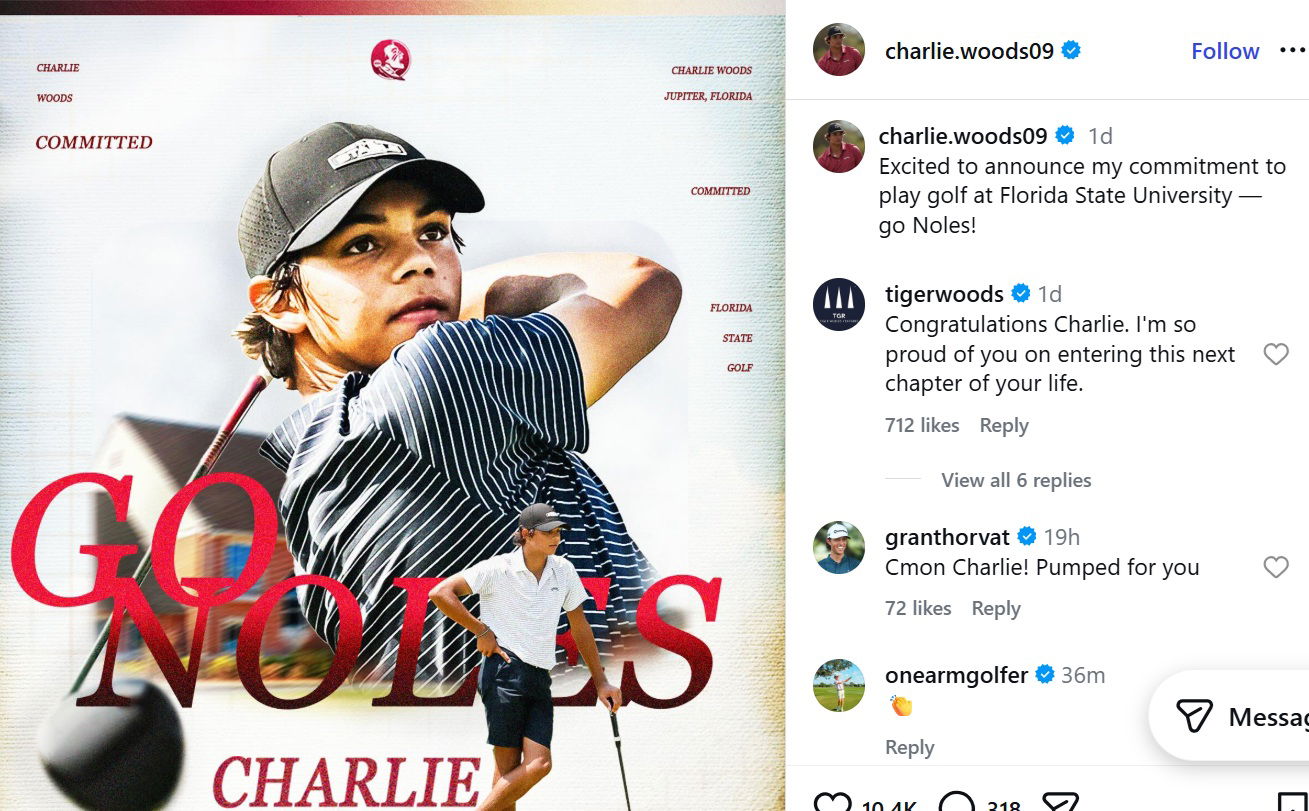 Tiger responds to Charlie's social media post (Instagram)