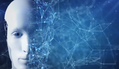 Half of Artificial Intelligence robot face