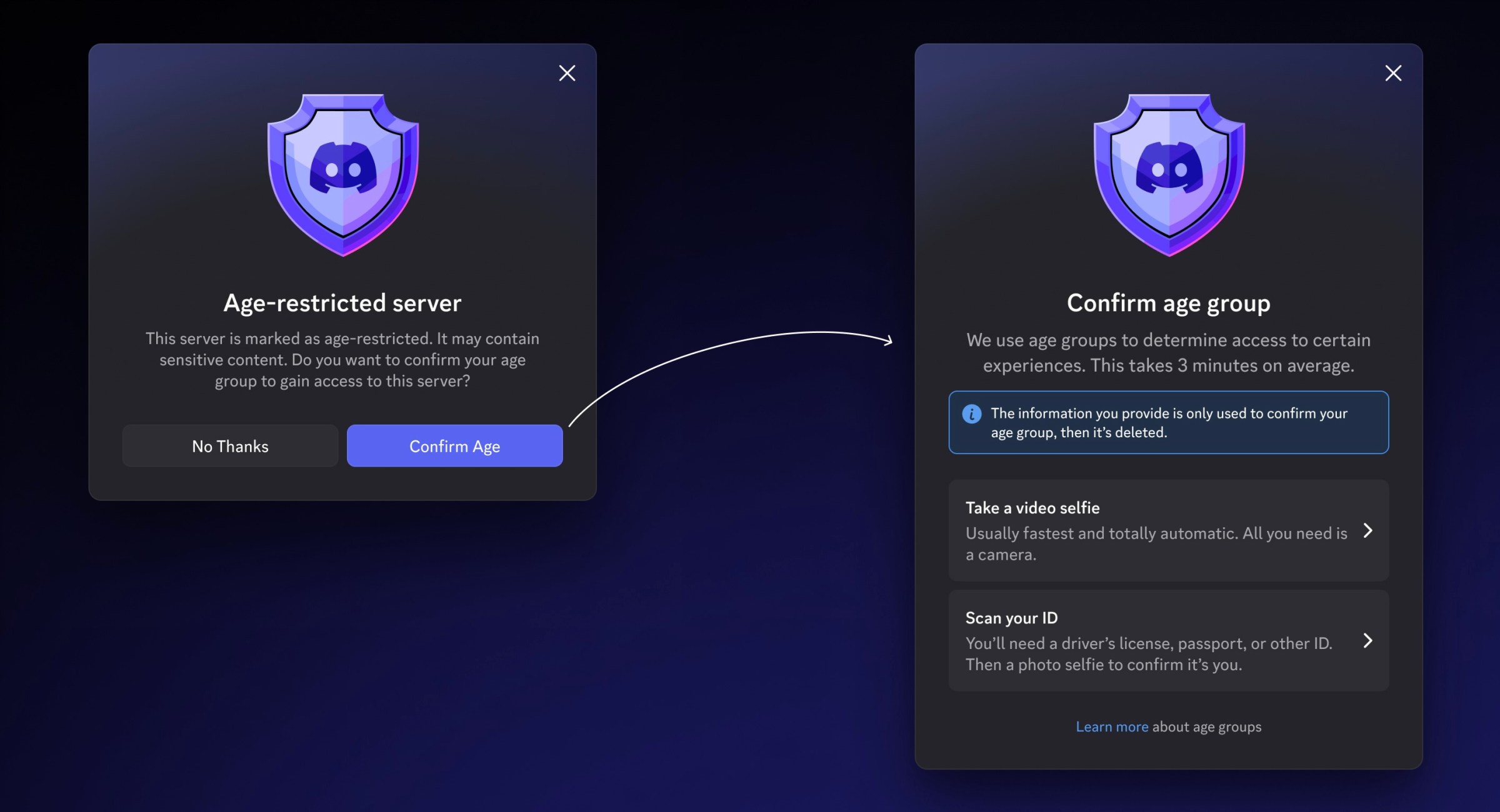 Discord asking a user for age verification after opening a restricted server