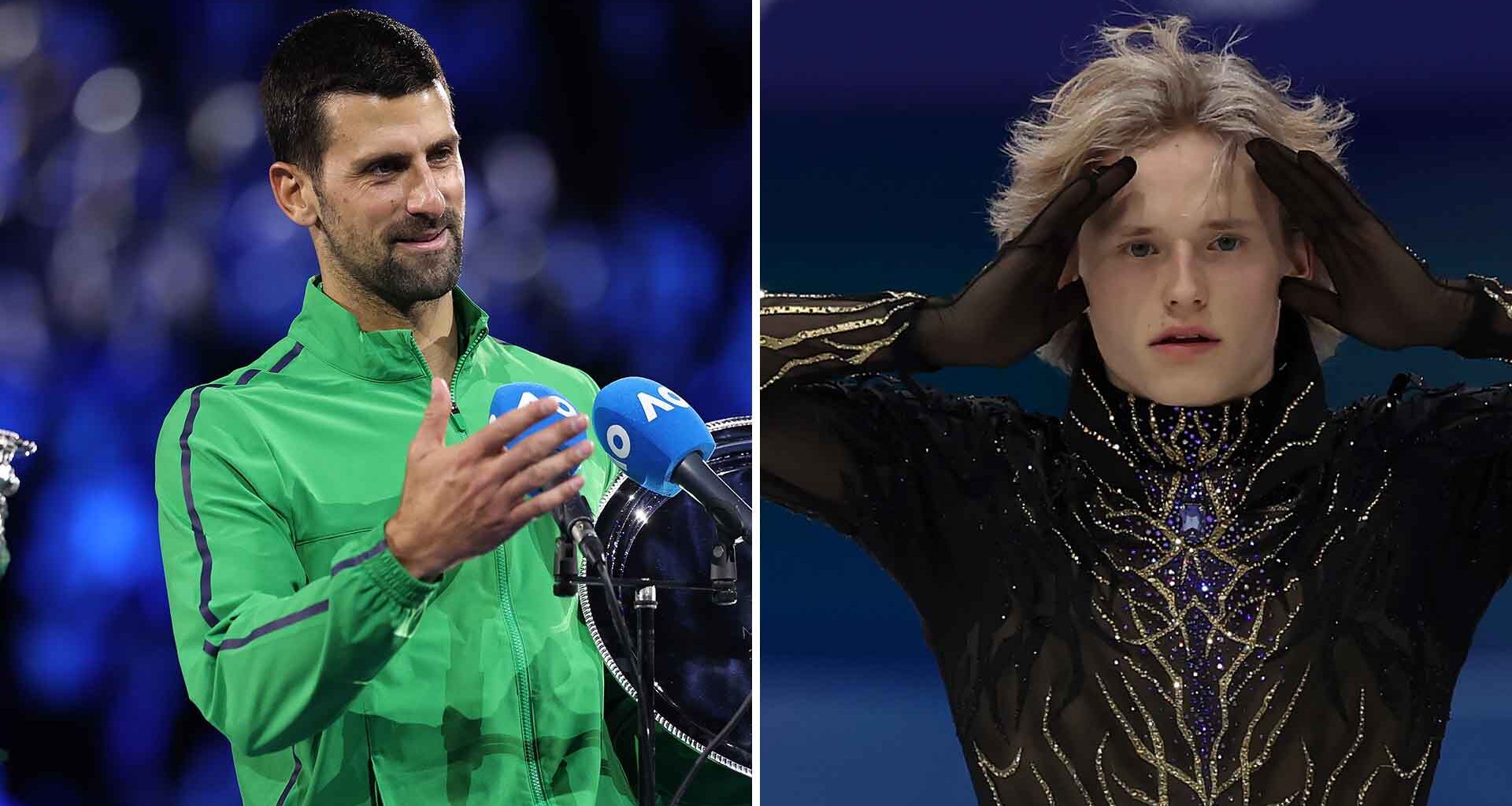 Novak Djokovic watched Ilia Malinin at the Winter Olympics on Sunday evening in Milano Cortina.