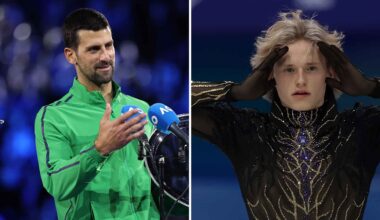 Novak Djokovic watched Ilia Malinin at the Winter Olympics on Sunday evening in Milano Cortina.