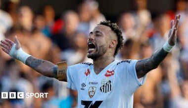 Santos forward Neymar celebrating a goal