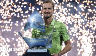 Daniil Medvedev with the Dubai Tennis Championships trophy