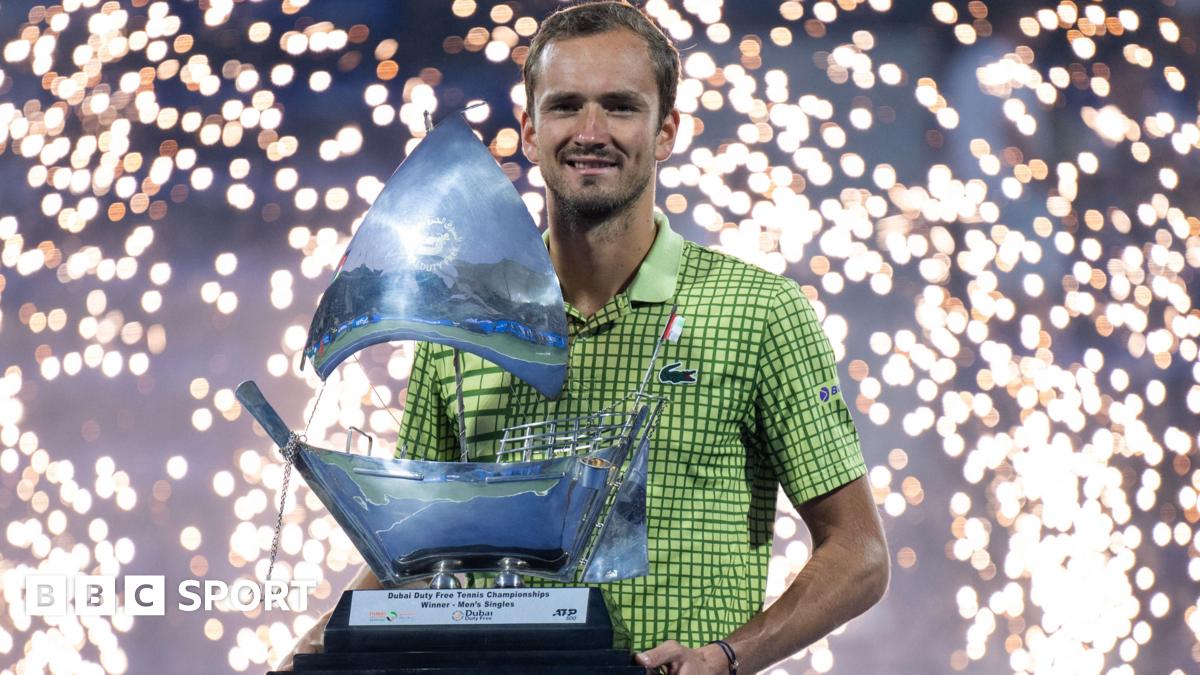 Daniil Medvedev with the Dubai Tennis Championships trophy