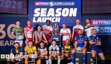 Various Super League players pose during the 2026 Super League season launch