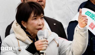 Japan's Prime Minister and leader of the ruling Liberal Democratic Party (LDP), Sanae Takaichi, speaks during an election campaign event ahead of the February 8 snap election, in Tokyo, Japan.