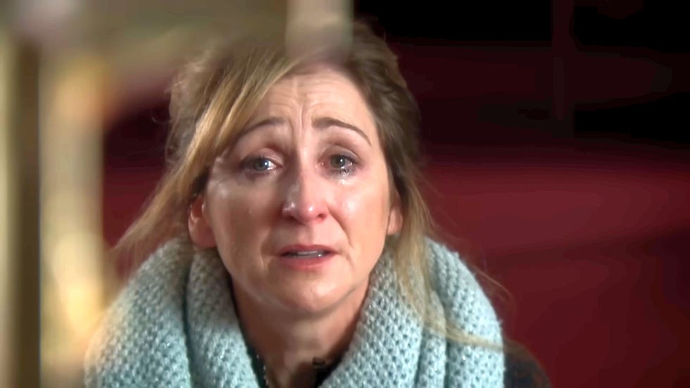 emmerdale laurel thomas crying while kneeling in church