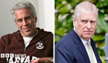 Jeffrey Epstein in a photo next to one of Andrew Mountbatten-Windsor