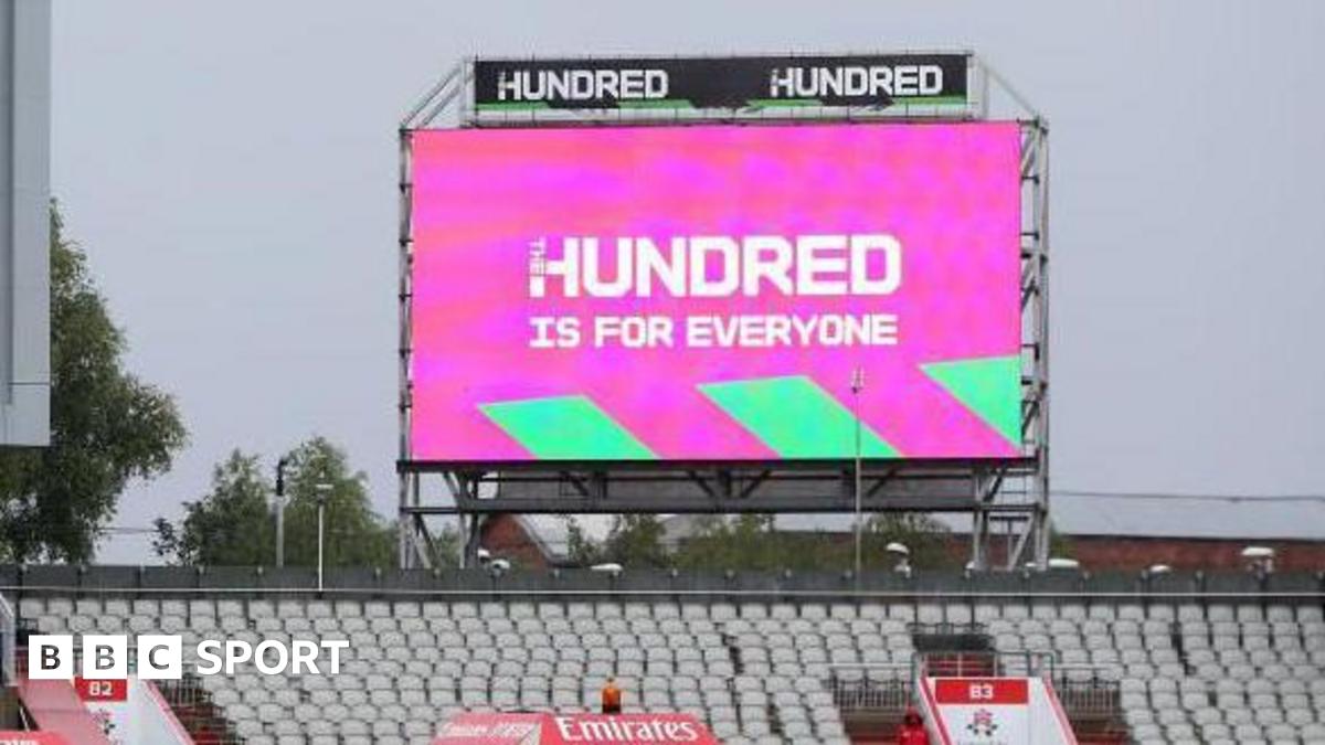 A screen at a match during The Hundred reads 'The Hundred is for everyone'