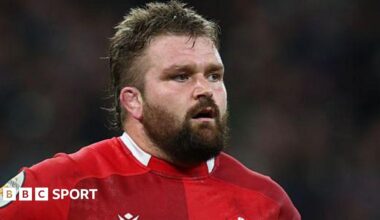 Tomas Francis gets ready for the next play with Wales