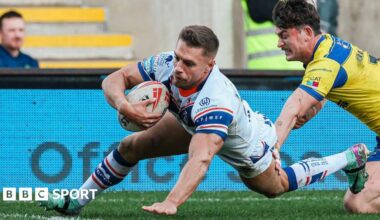 Matty Russell evades a defender to dive over in the corner and score a try for Wakefield Trinity against Warrington last season