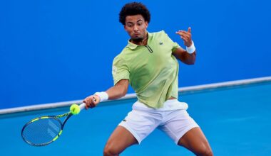 Arthur Fils in action on Wednesday at the Qatar ExxonMobil Open in Doha.