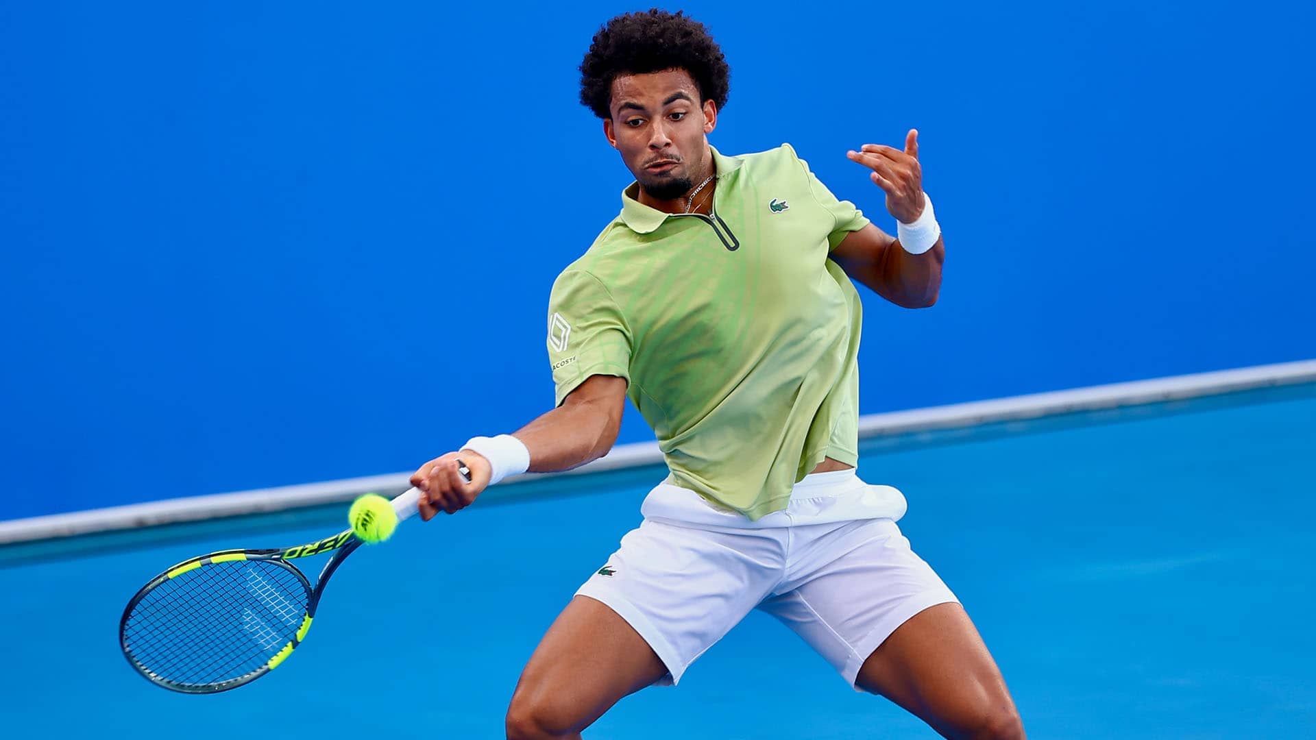 Arthur Fils in action on Wednesday at the Qatar ExxonMobil Open in Doha.