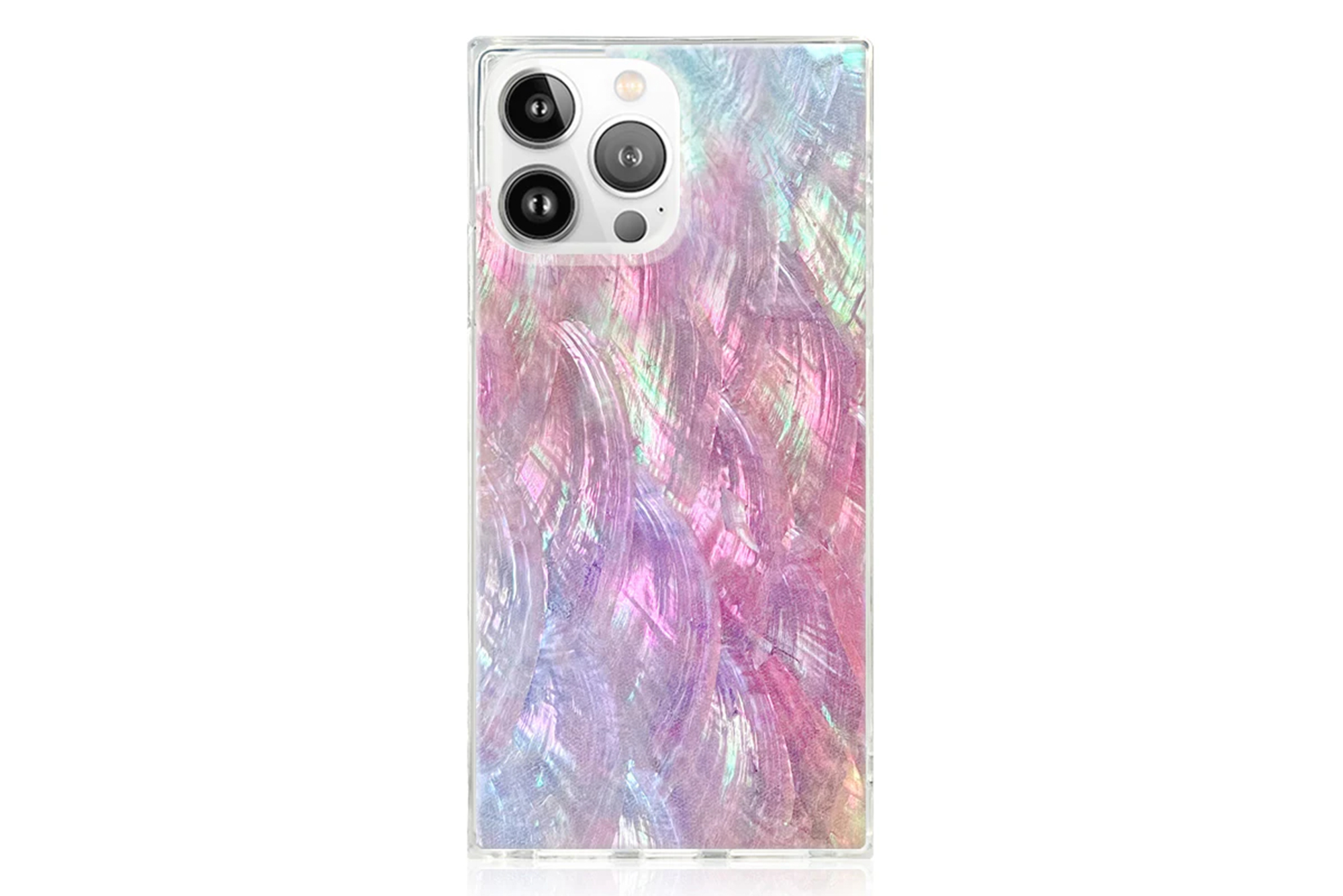 Pink mother-of-pearl phone case.
