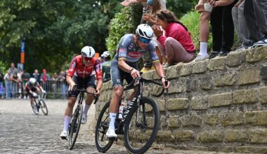 GERAARDSBERGEN, BELGIUM - AUGUST 22: Mathieu Van Der Poel of Netherlands and Team Alpedin - Deceuninck competes passing through Wall of Geraardsbergen during the 20th Renewi Tour 2025, Stage 3 a 181.8km stage from Aalter to Geraardsbergen / #UCIWT / on August 22, 2025 in Geraardsbergen, Belgium. (Photo by Luc Claessen/Getty Images)