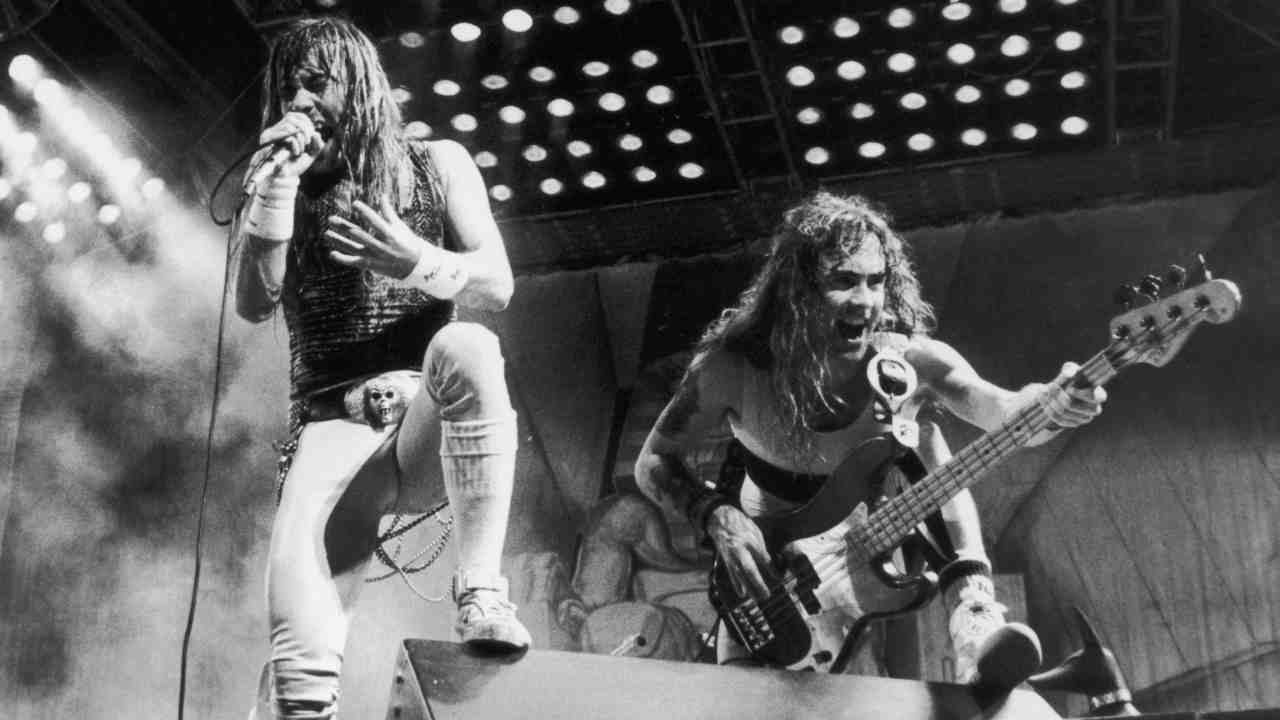 Iron Maiden&rsquo;s Bruce Dickinson and Steve Harris performing at the Rock In Rio festival in 1985