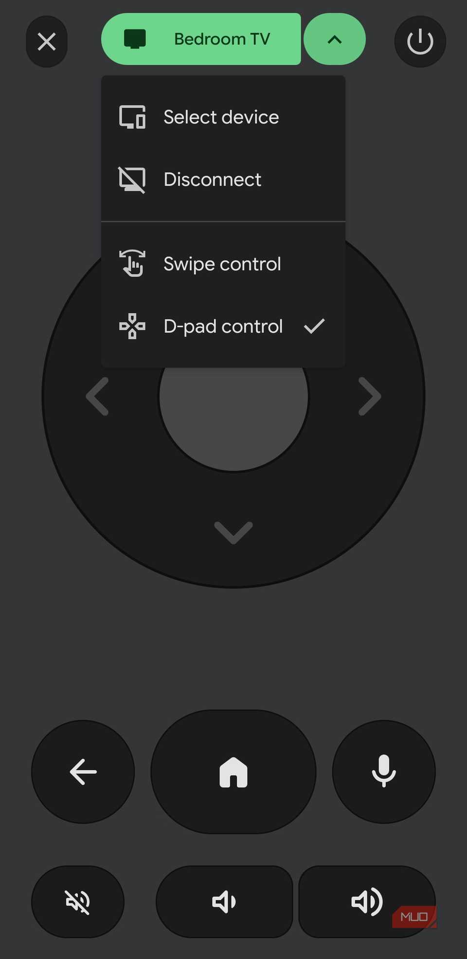 Google TV app remote menu on phone