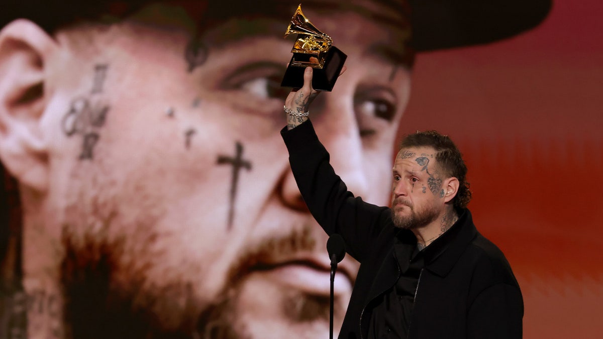 Jelly Roll accepts Grammy Award in LA