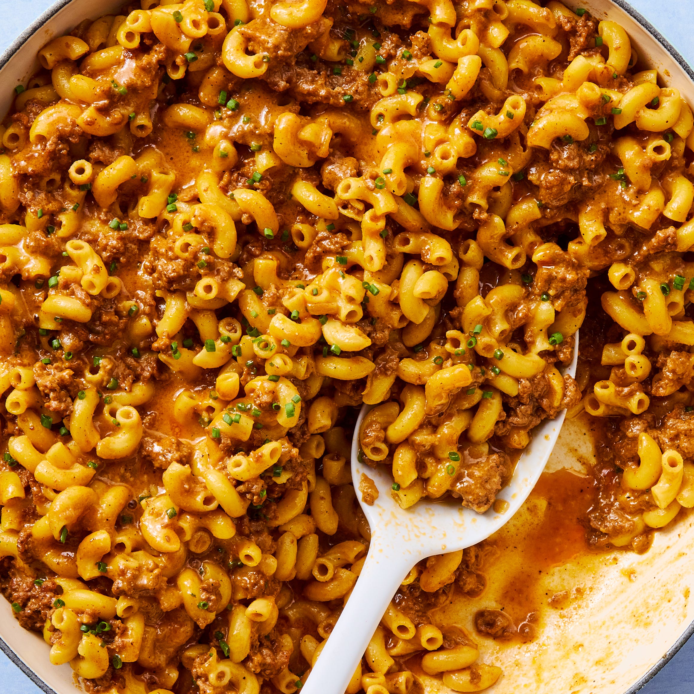 high protein hamburger helper in a pan
