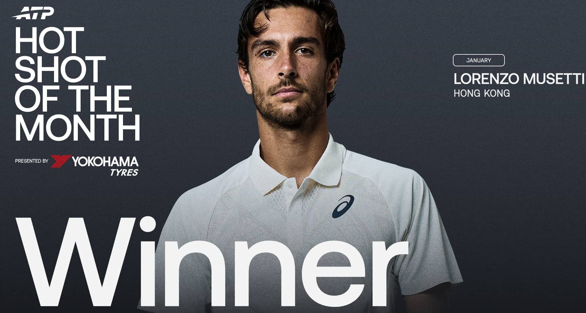 Lorenzo Musetti wins January's Hot Shot of the Month presented by Yokohama award for his flair in Hong Kong.