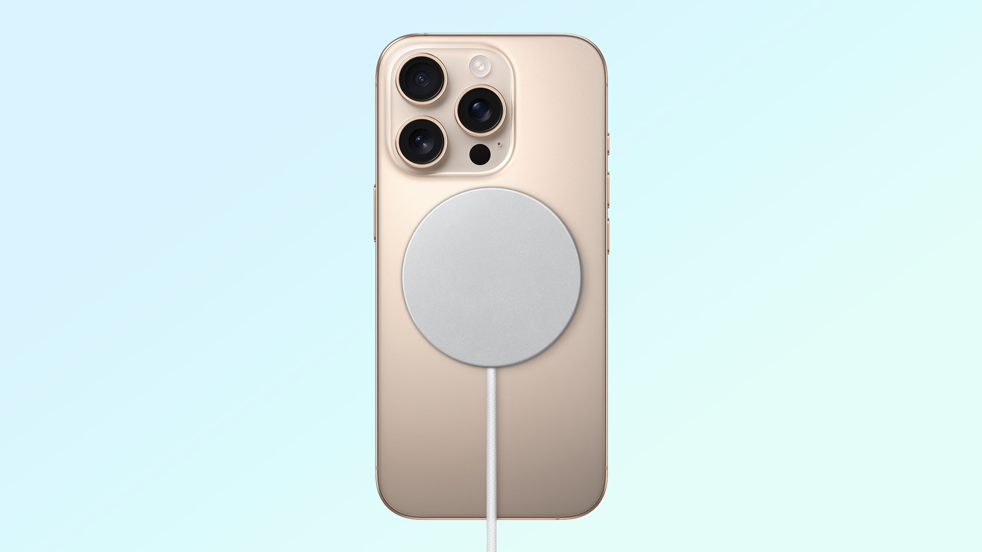 apple new magsafe chareging pad on back of iphone 16 pro