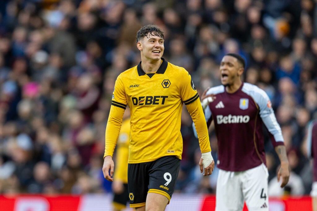 Jorgen Strand Larsen playing for Wolves against Aston Villa