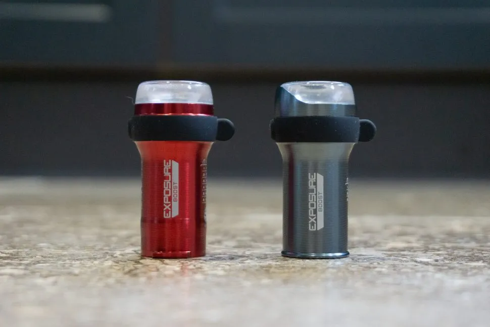 Silver and red bicycle lights