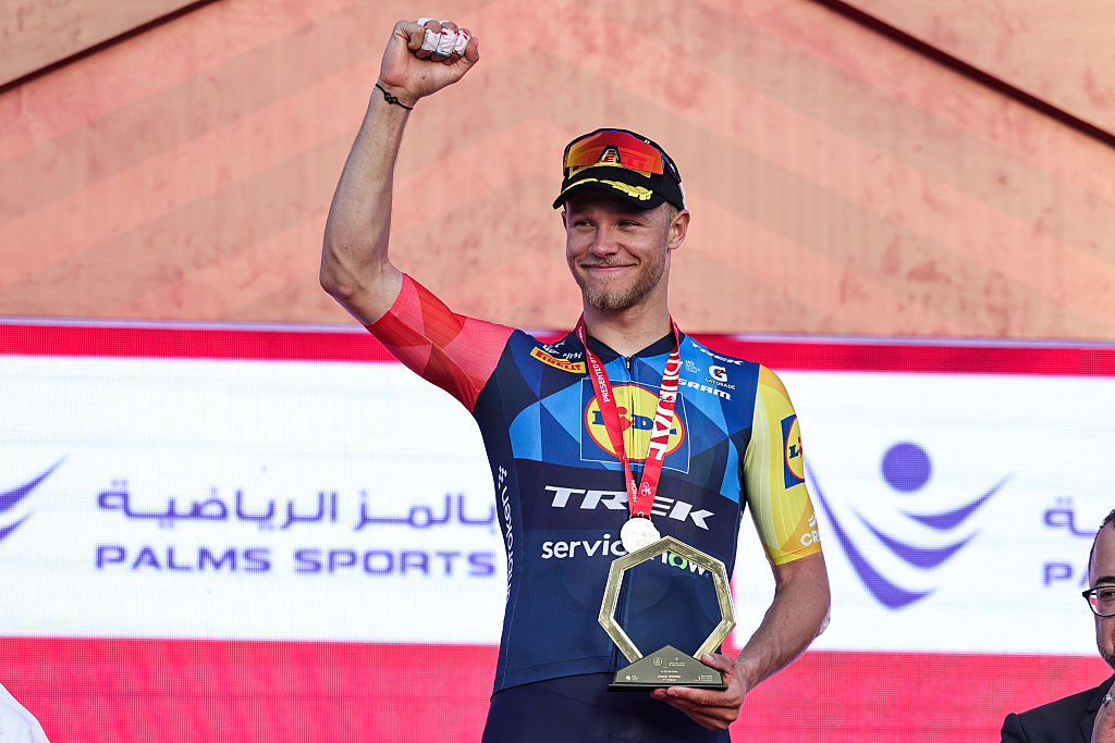 2026 UAE Tour stage 4: Jonathan Milan celebrates the win