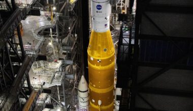 NASA’s crawler-transporter 2, carrying NASA’s Artemis II SLS (Space Launch System) rocket with the Orion spacecraft.