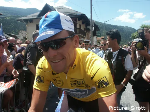 Lance Armstrong in the Tour de France Maillot Jaune for US Postal