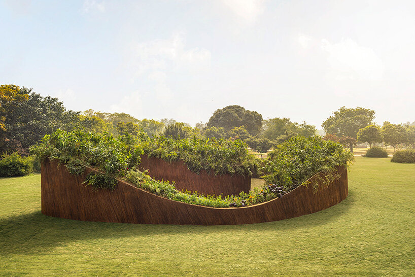 living canopy of native plants tops aranyani's upcycled lantana pavilion in india