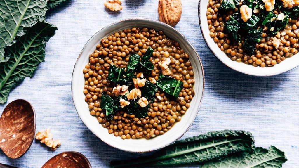 bowl of lentils and kale