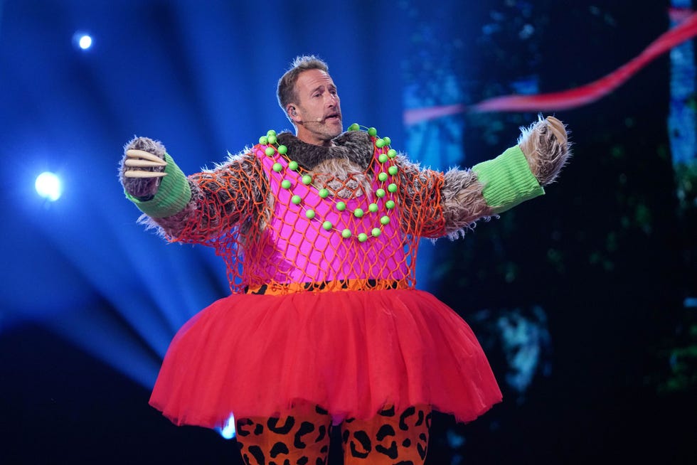 masked singer uk season 7 ben fogle sloth performer in a colorful costume with vibrant patterns and textures