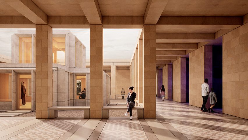 Stone and rammed-earth museum interior