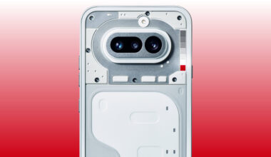 Official render of the Nothing Phone 4a against a red and white background.