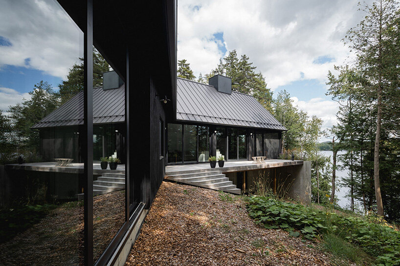 paul bernier architecte fragments residence on quebec's lake brompton into three wings