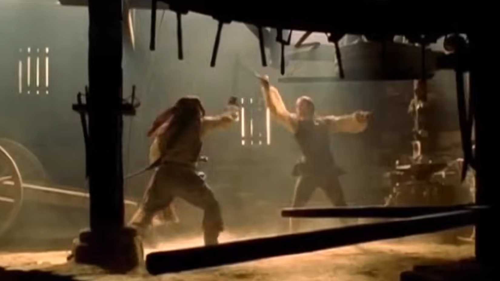 pirates of the caribbean fight between Jack Sparrow and Will Turner from official YouTube trailer