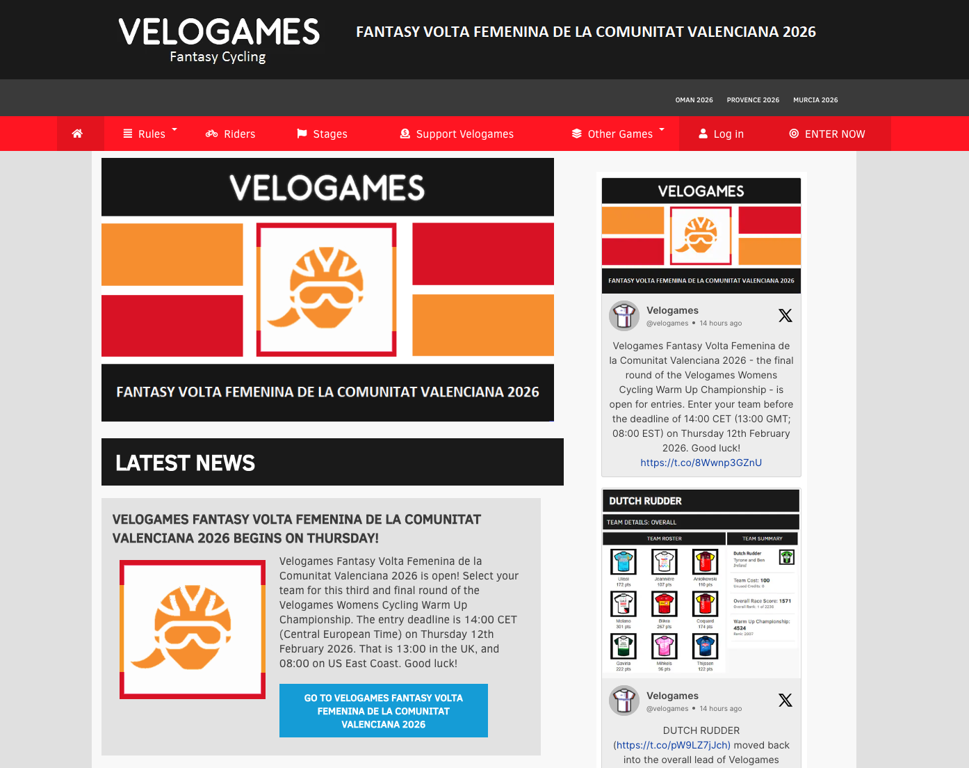Velogames homepage
