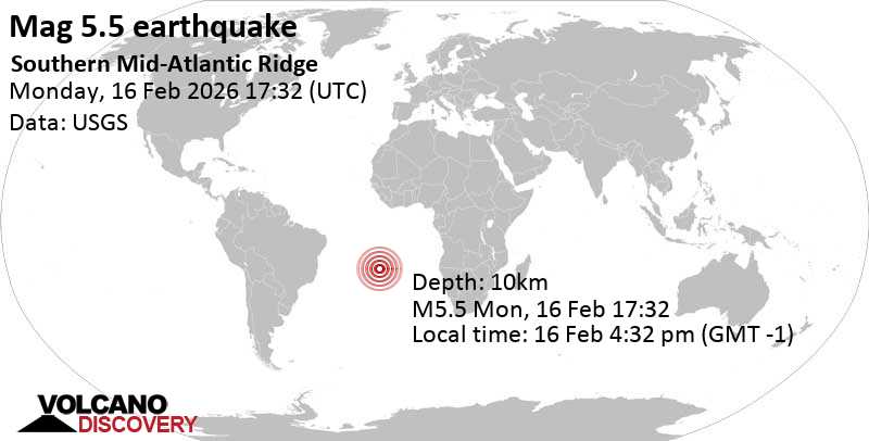 5.5 quake Southern Mid-Atlantic Ridge Feb 16, 2026 04:32 pm (GMT -1)