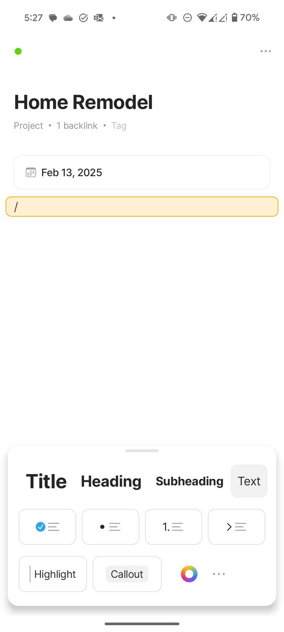 Formatting options in Anytype