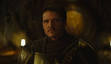 Pedro Pascal as Din Djarin unmasked in The Mandalorian and Grogu