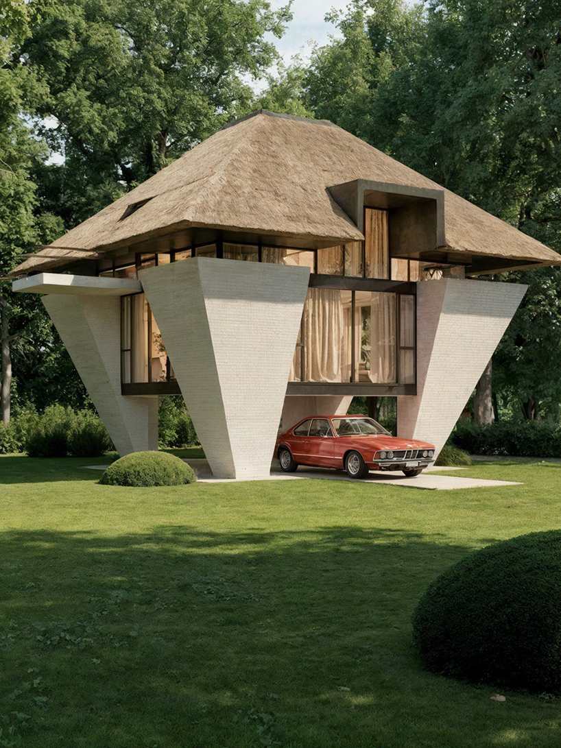 pitched thatched roof tops conical white-bricked sarchina villa