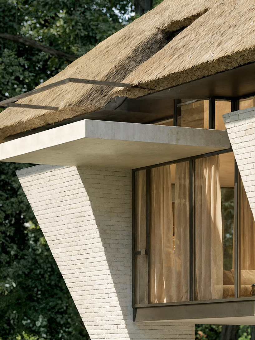 pitched thatched roof tops conical white-bricked sarchina villa