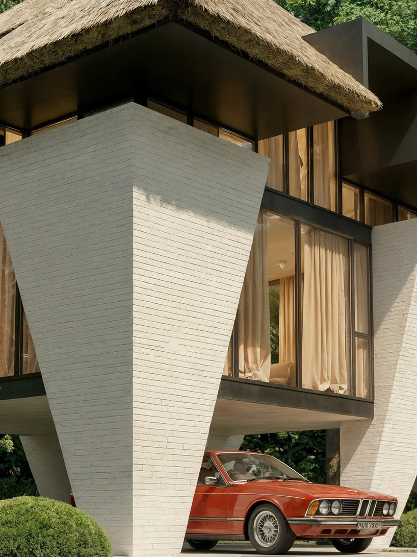 pitched thatched roof tops conical white-bricked sarchina villa