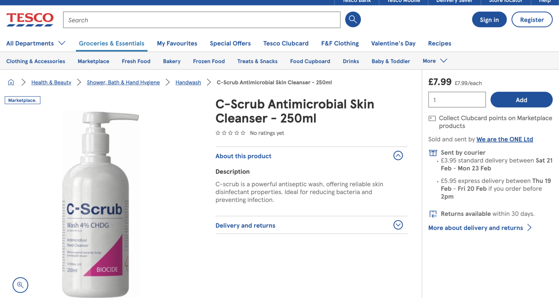 C-Scrub Listed on Tesco.com